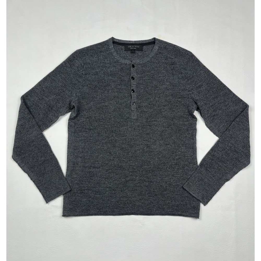 Rag & Bone Henley Shirt Mens Medium Gray Merino Wool Long Sleeve Knit